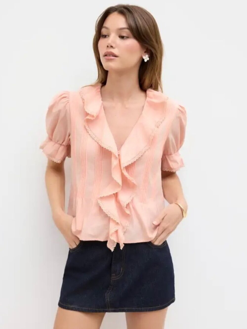 Cider Lace Lettuce Trim Ruffle Blouse Size Small Coquette Cottage Fairy Prairie